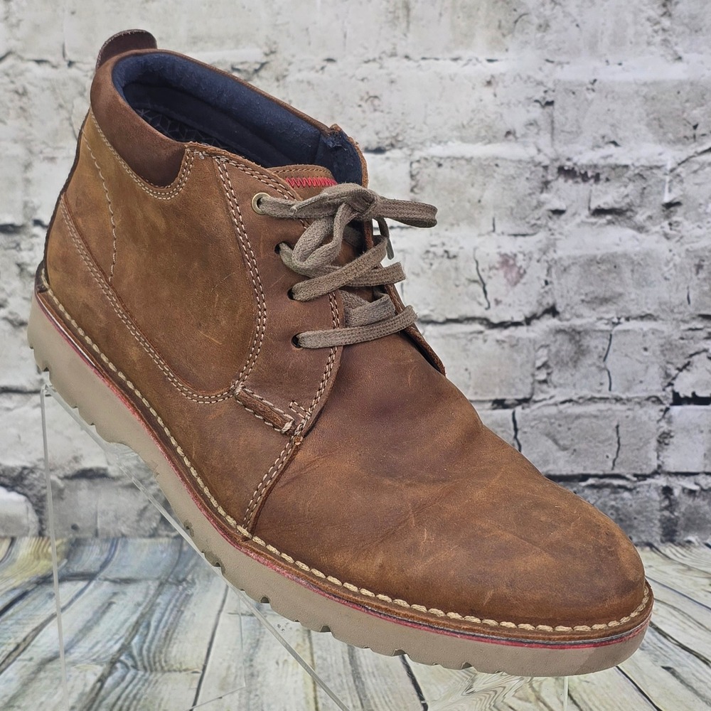 Clarks Vargo Mid Chukka Boots Mens 10.5 Brown Leather Lace Up Casual Comfort